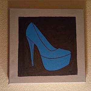 Elegant Blue Platform Heels Acrylic Painting On Canvas Wall Decor Signed 12x12"